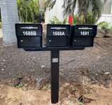 3 extreme duty mailboxes on a custom post from Fort Knox Mailbox